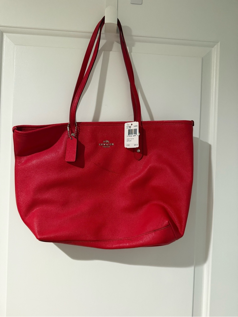 Coach Cross Grain Leather City Zip Tote Bright Red NWT